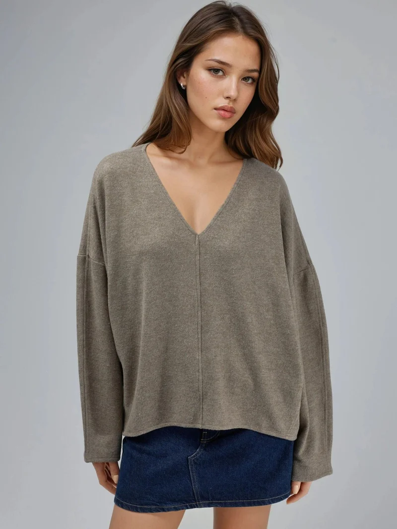 بوسيم BUSEM V-Neck Long Sleeve Blouse